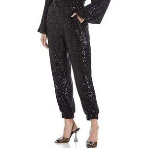 Gianni Bini Black Sequin Jogger Pants Women's XS Elastic Waist Coquette Party
